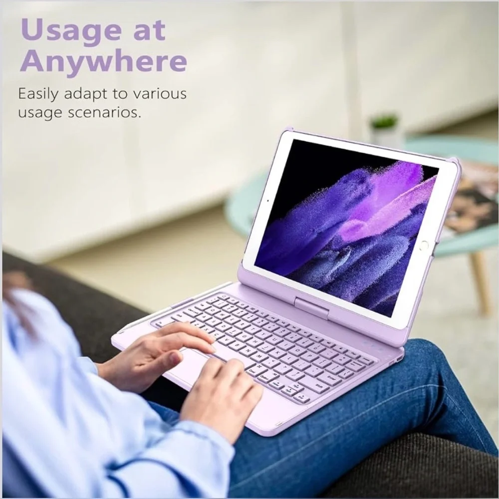 iPad 10.2 Keyboard Case 7th 8th 9th Gen Trackpad 360° Purple